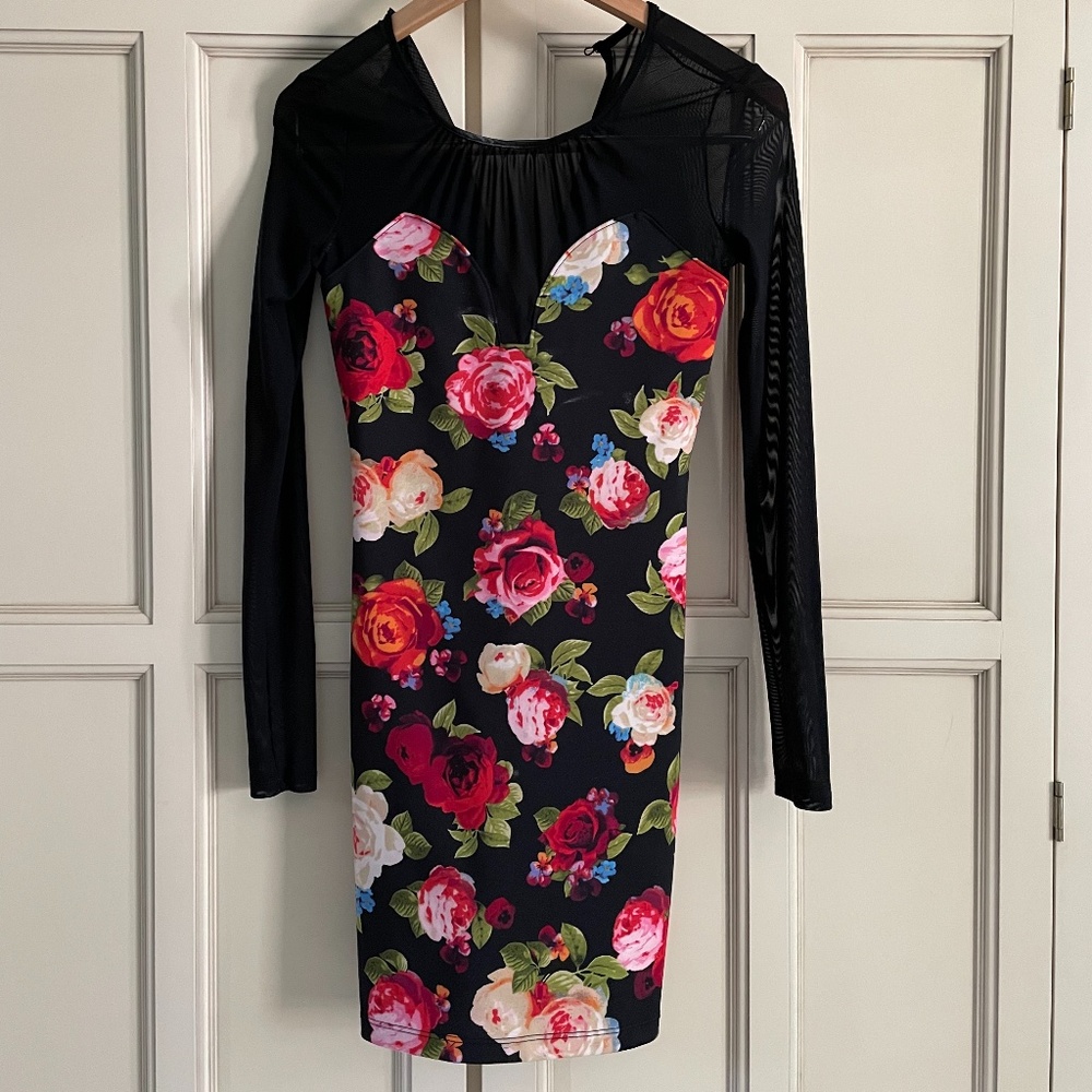 Guess EUC Sheer Floral Mini Dress XS